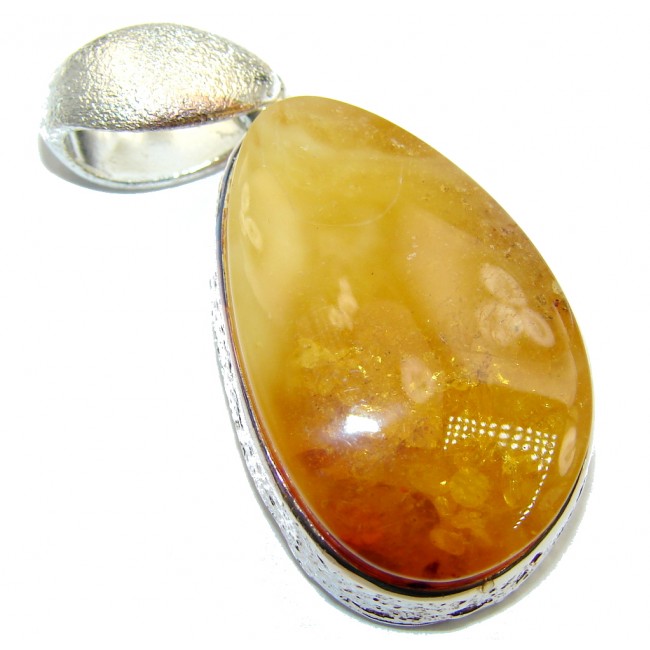 Posh Butterscotch Baltic Polish Amber Oxigized Sterling Silver Pendant