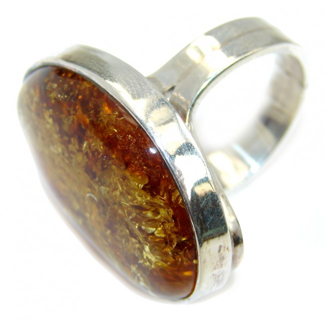 Huge Genuine Polish Amber Sterling Silver Ring s. 9 1/2