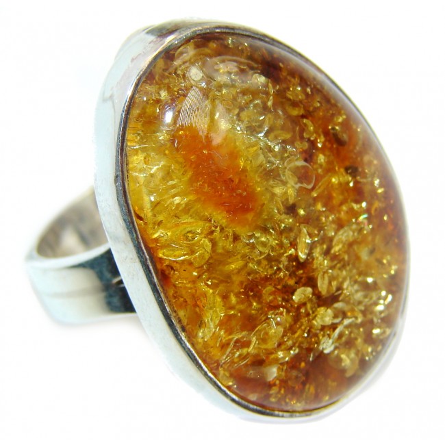 Huge Genuine Polish Amber Sterling Silver Ring s. 9 1/2
