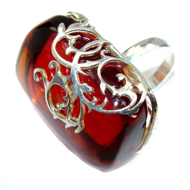 Chunky Oversized Genuine Polish Amber Sterling Silver Ring s. 9