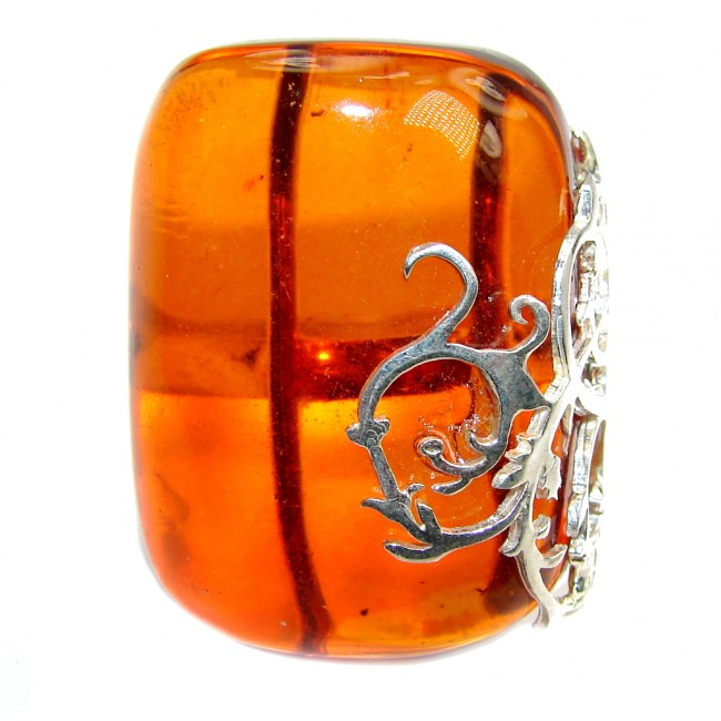 Chunky Oversized Genuine Polish Amber Sterling Silver Ring s. 9