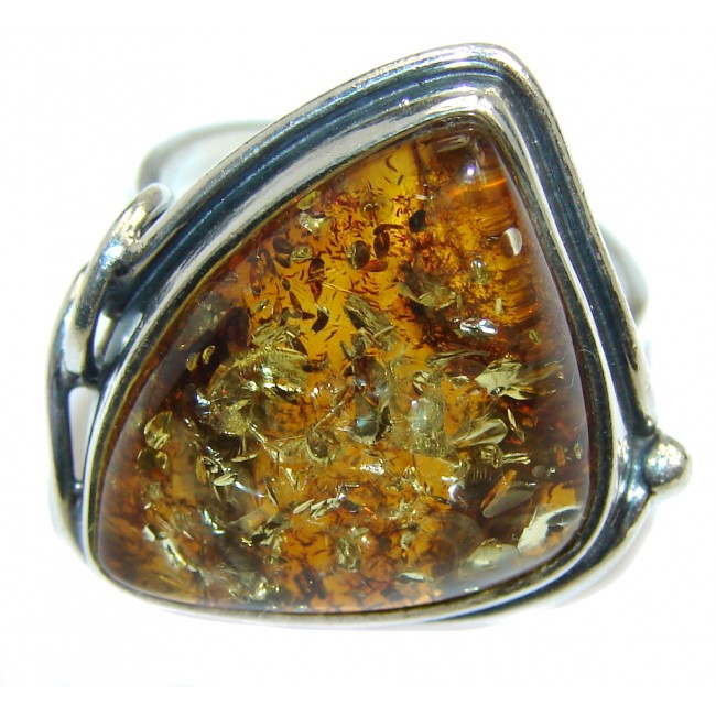 Prehistoric Genuine Polish Amber Sterling Silver Ring s. 8