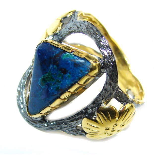 Natural Blue Lapis Lazuli Two Tones Sterling Silver Ring s. 8