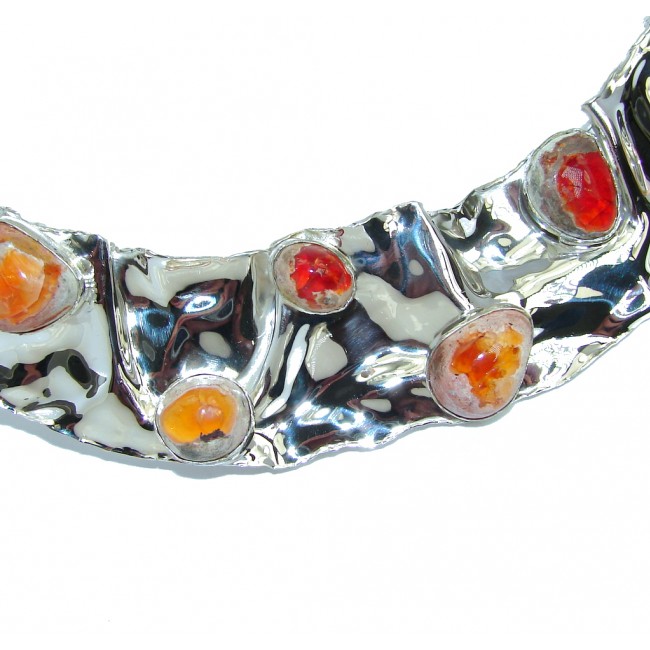 Gallery Piece Natural Mexican Fire Opals Hammered Sterling Silver necklace Chocker