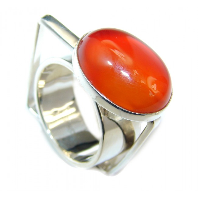 Simple Modern Orange Carnelian Sterling Silver ring s. 6