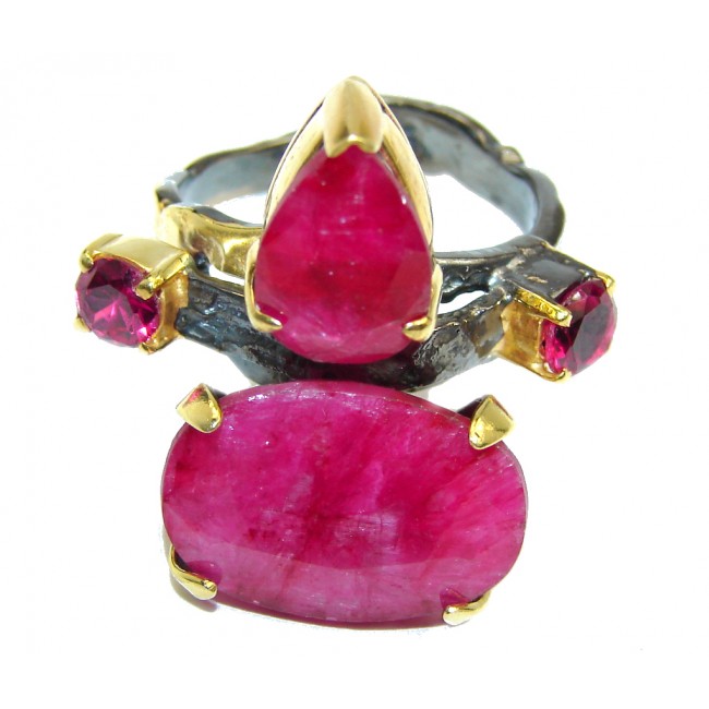 Genuine AAA Pink Ruby Gold Rhodium plated over Sterling Silver ring; s. 8
