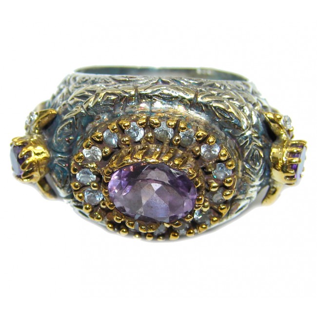 Excellend Purple Cubic Zirconia Oxidized Sterling Silver Ring s. 8 1/2