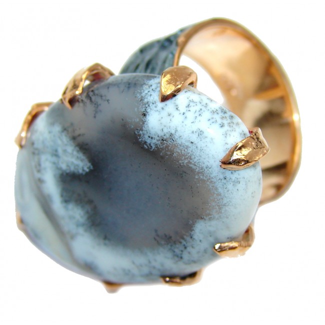 Snow Queen AAA Dendritic Agate Rose Gold Rhodium Plated Sterling Silver Ring s. 7 1/4