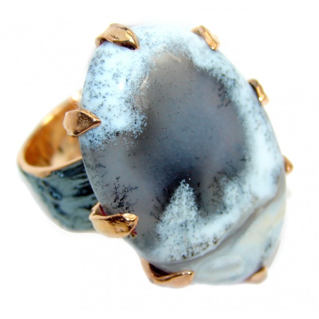 Snow Queen AAA Dendritic Agate Rose Gold Rhodium Plated Sterling Silver Ring s. 7 1/4