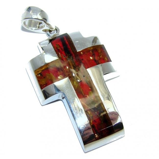 In My Heart Baltic Polish Amber Sterling Silver Pendant / Cross