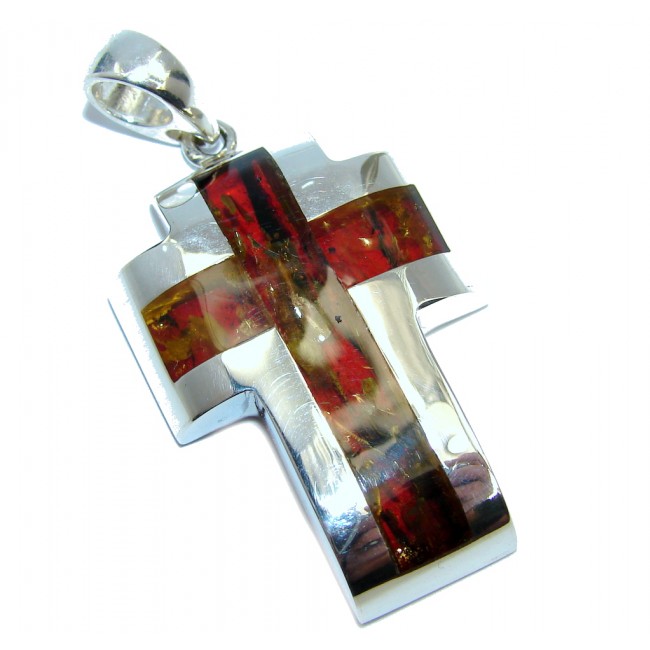 In My Heart Baltic Polish Amber Sterling Silver Pendant / Cross