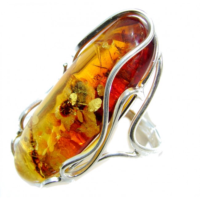Chunky Oversized Genuine Polish Amber Sterling Silver Ring s. 10 1/2