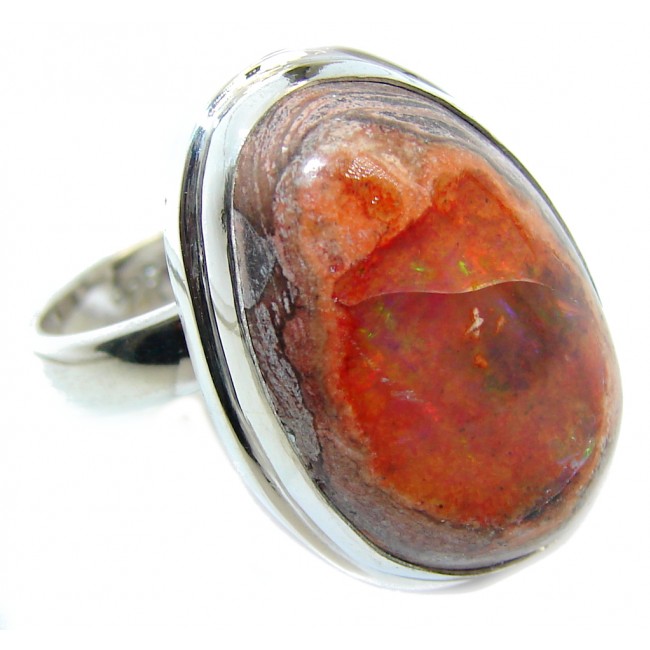 Fabulous Mexican Fire Opal Sterling Silver Ring s. 8 adjustable