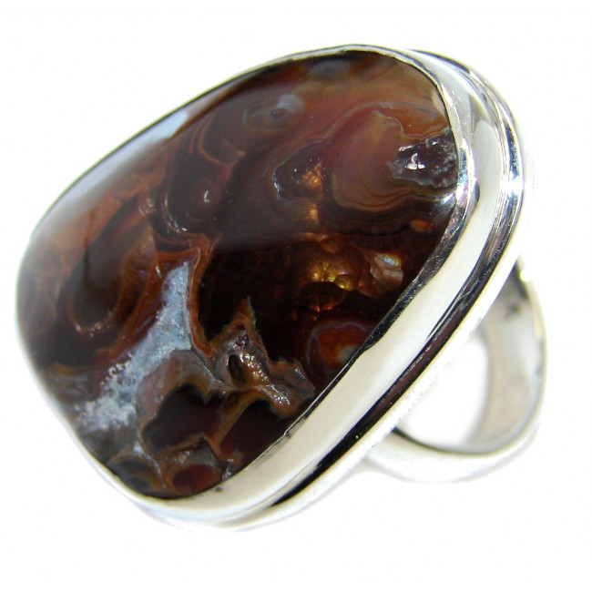 Amazing AAA Natural Fire Agate Sterling Silver ring s. 8