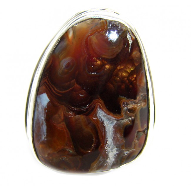 Amazing AAA Natural Fire Agate Sterling Silver ring s. 8