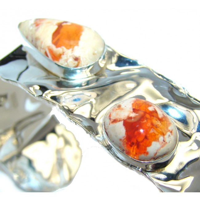 Outstanding Quality AAA Mexican Fire Opal Sterling Silver Bracelet / Cuff