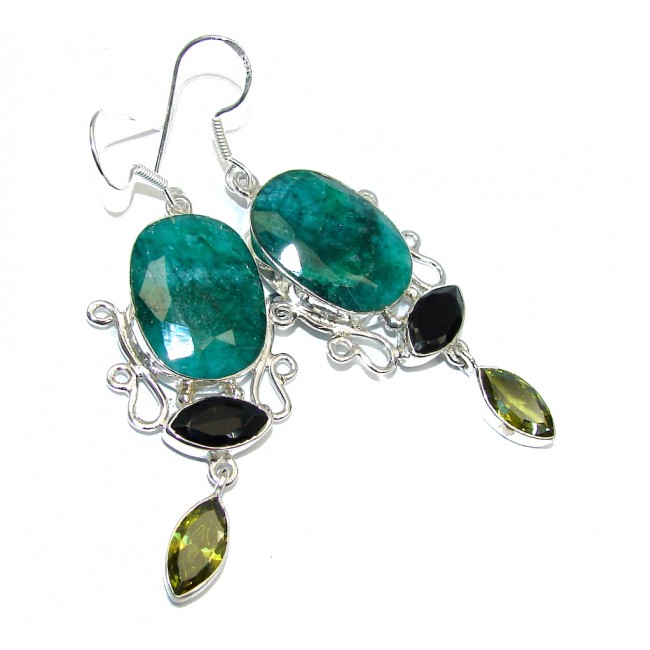 Big and Solid Emerald & Onyx Sterling Silver earrings