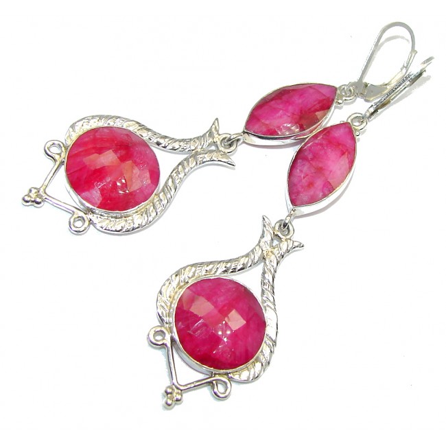 Long Beautiful Pink Ruby Sterling Silver handcrafted earrings