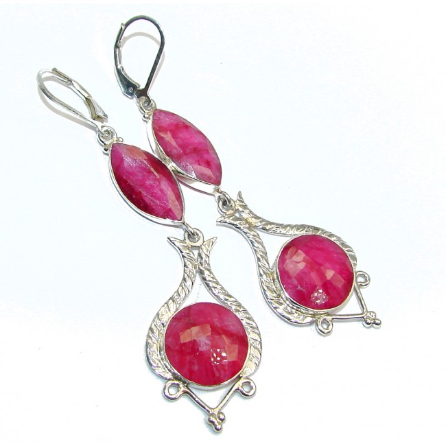 Long Beautiful Pink Ruby Sterling Silver handcrafted earrings