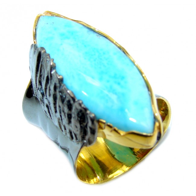 Genuine AAA Blue Larimar Gold & Rhodium over Sterling Silver Ring s. 8 1/2