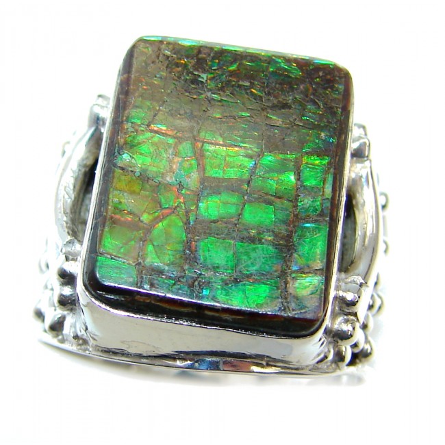 Wild Red Fire Dragon Skin AAA Ammolite Sterling Silver ring s. 8