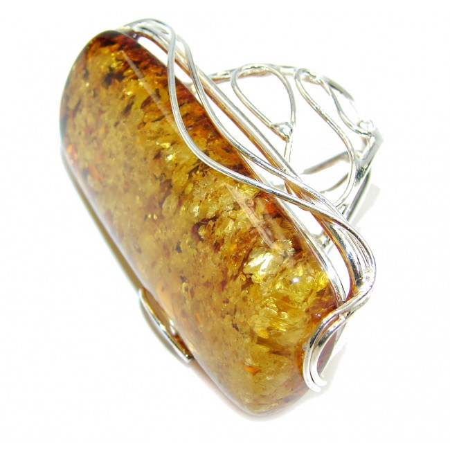 Chunky Oversized Genuine Polish Amber Sterling Silver Ring s. 9 adjustable