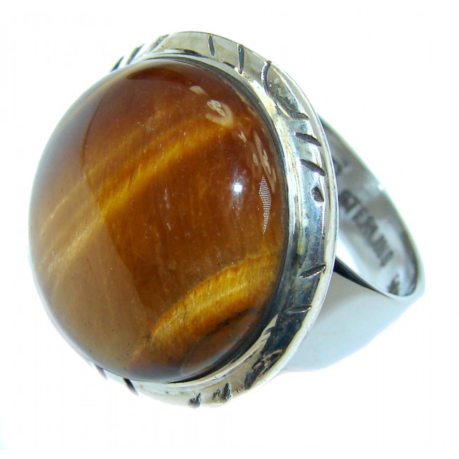 Perfect Brown Tigers Eye Sterling Silver ring s. 6