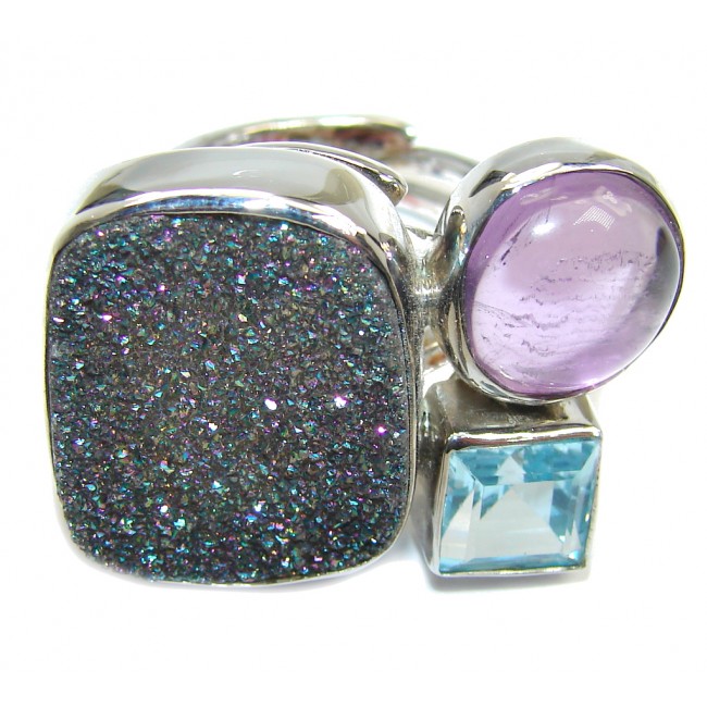 Classic White Agate Druzy Sterling Silver Ring s. 7 1/2 adjustable