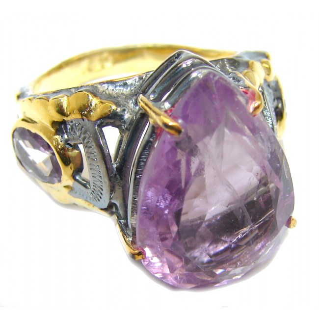 Perfect Amethyst Flower Gold Rhodium plated over Sterling Silver Ring s. 7 1/4