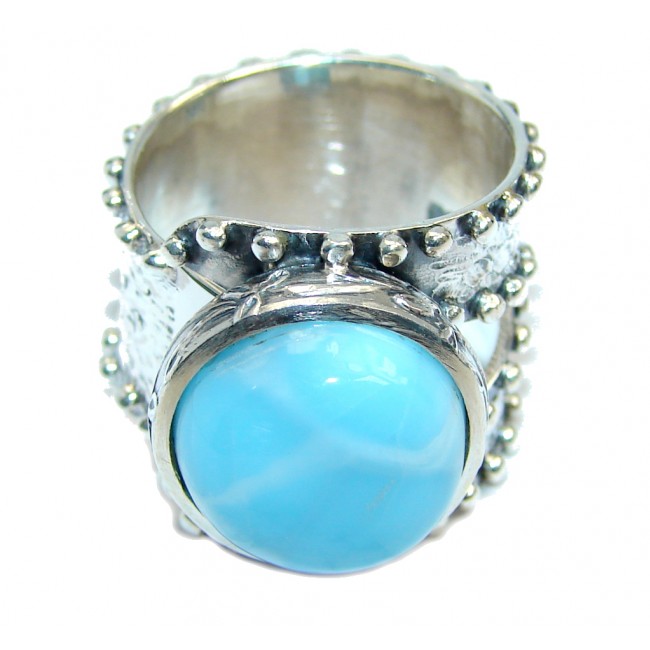Amazing AAA quality Blue Larimar Oxidized Sterling Silver Ring s. 6 3/4 adjustable