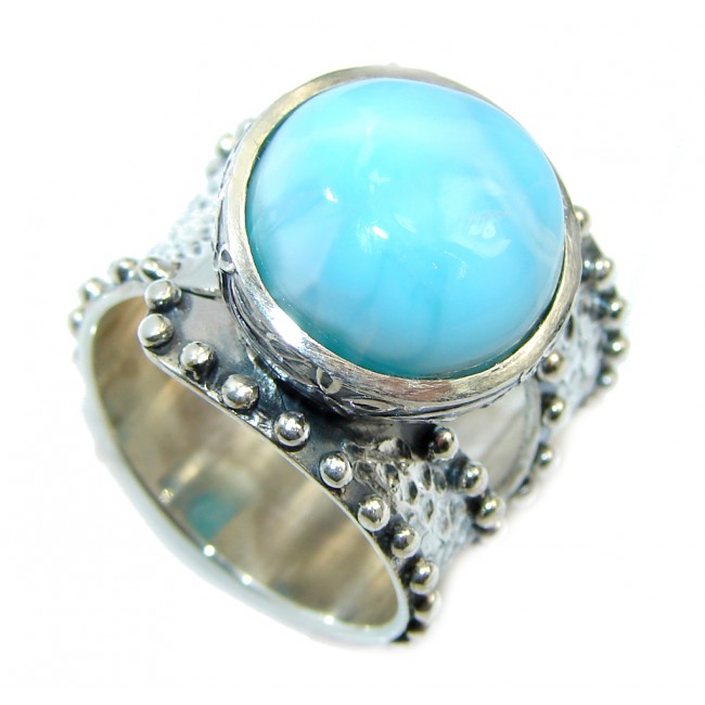 Amazing AAA quality Blue Larimar Oxidized Sterling Silver Ring s. 6 3/4 adjustable
