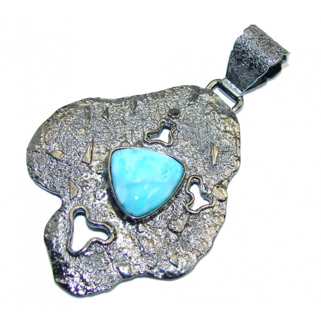 Genuine AAA Blue Larimar Rhodium plated Sterling Silver Pendant