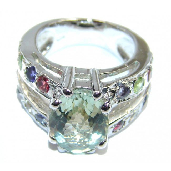 Sublime Green Amethyst Gold Rhodium Plated Sterling Silver ring s. 7