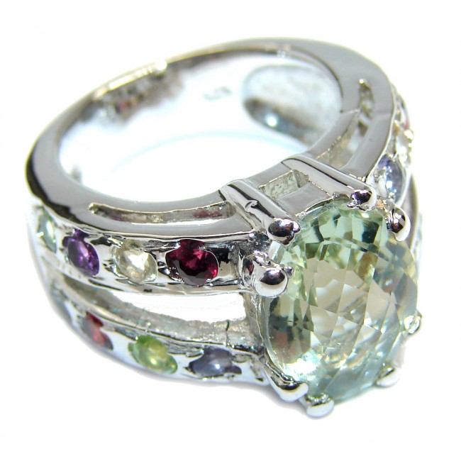 Sublime Green Amethyst Gold Rhodium Plated Sterling Silver ring s. 7