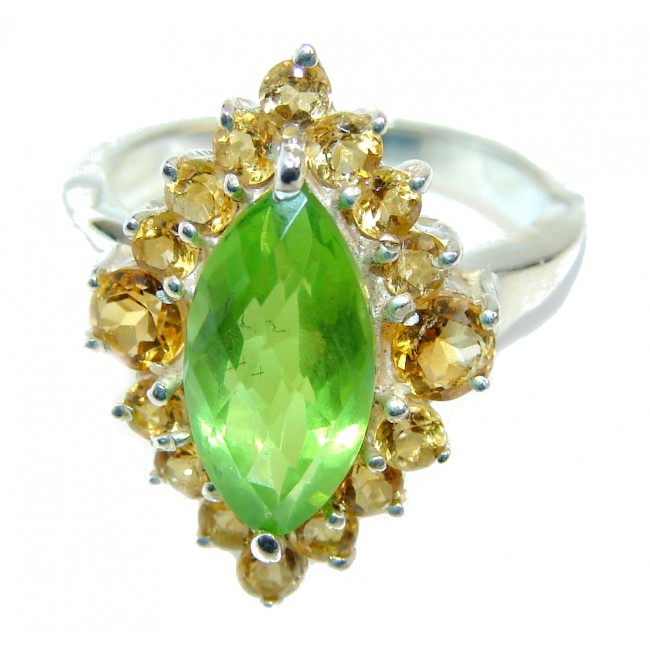 Fabulous Green Peridot Citrine Sterling Silver Ring s. 7