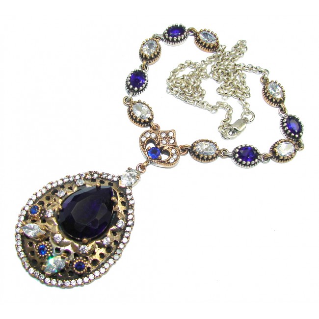 Victorian Style! Created Alexandrite & White Topaz Sterling Silver necklace