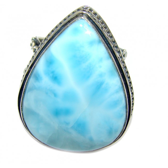 Huge AAA quality Blue Larimar Oxidized Sterling Silver Ring size adjustable
