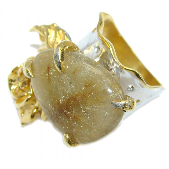 Rose Golden Rutilated Quartz Gold Rhodium Plated over Sterling Silver Ring s. 6 1/2