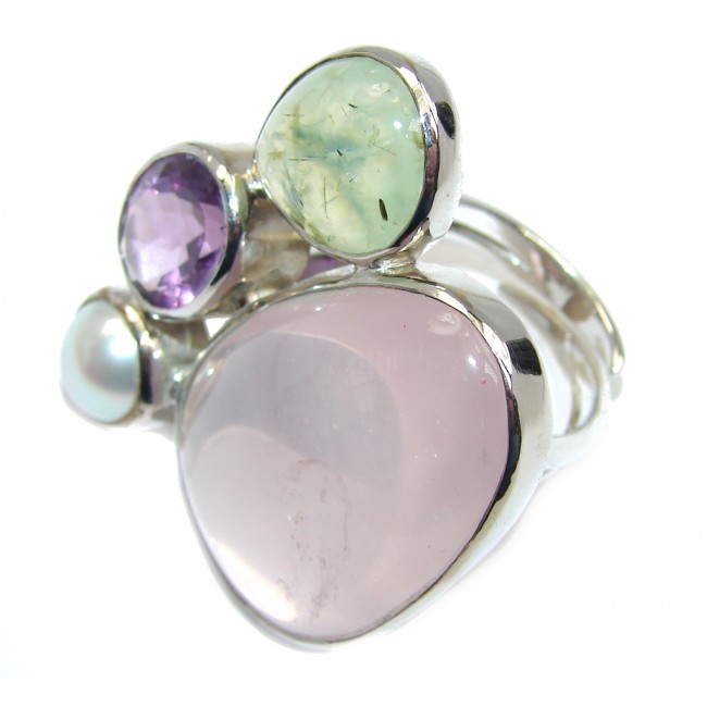 Beautiful AAA Rose Quartz Sterling Silver Ring s. 6 3/4 adjustable