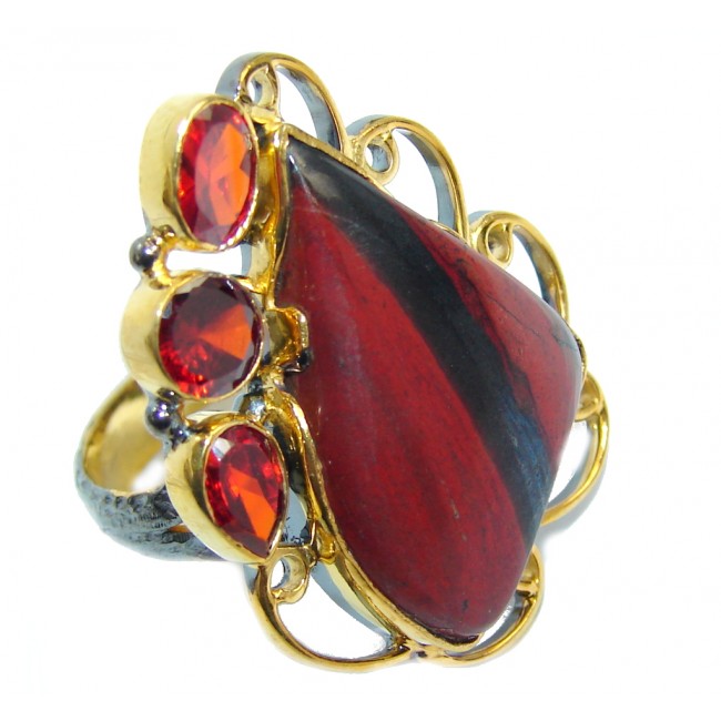 Vintage Style Perfect Red Sonora Jasper Gold Rhodium plated over Sterling Silver Ring s. 7