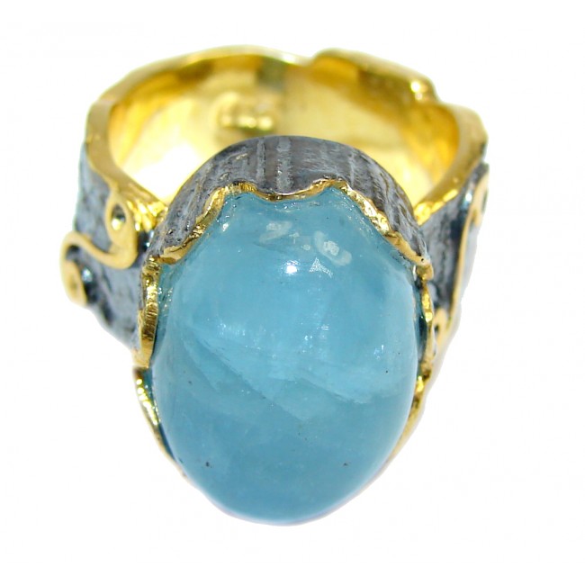 Passiom Fruit Aquamarine Gold Plated, Rhodium Plated Sterling Silver Ring s. 7 3/4