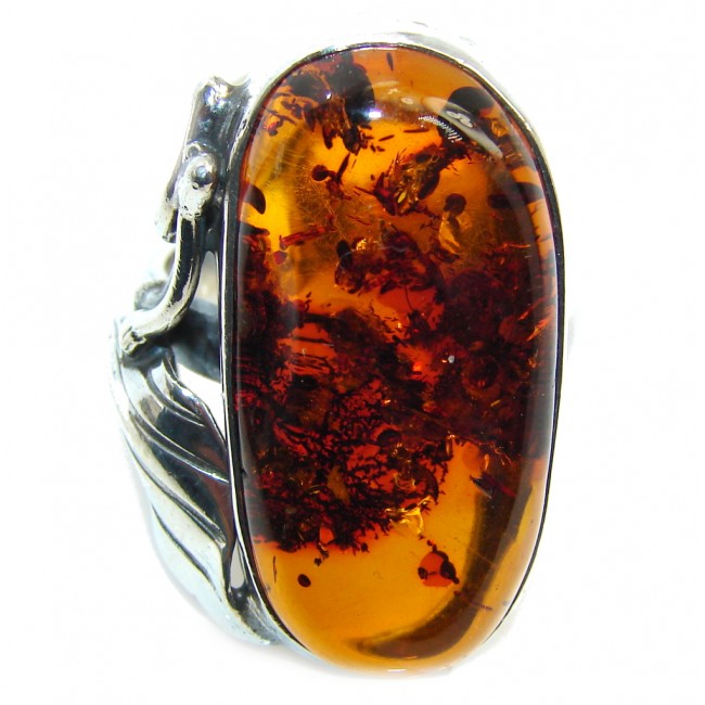 Chunky Genuine Polish Amber Sterling Silver Ring s. 10 3/4