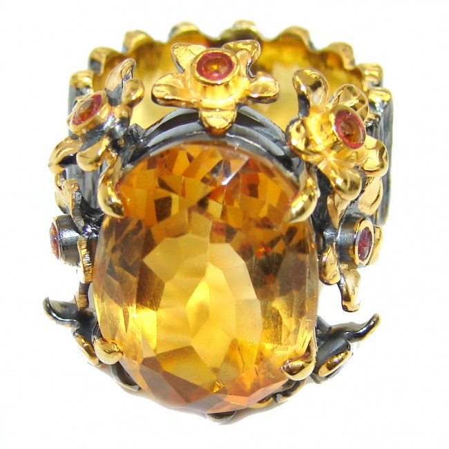 Faceted Citrine Gold Rhodium plated over Sterling Silver Handcrafted Ring s. 6 1/4