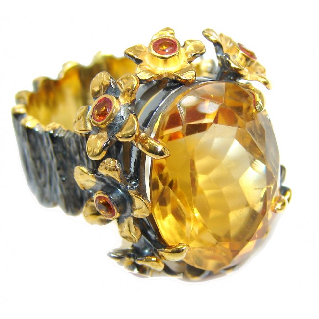 Faceted Citrine Gold Rhodium plated over Sterling Silver Handcrafted Ring s. 6 1/4