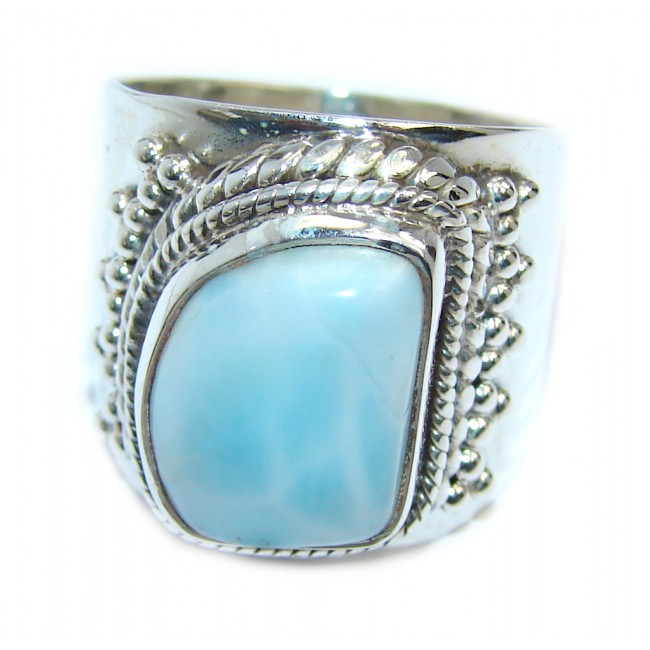 Huge AAA quality Blue Larimar Oxidized Sterling Silver Ring size 8
