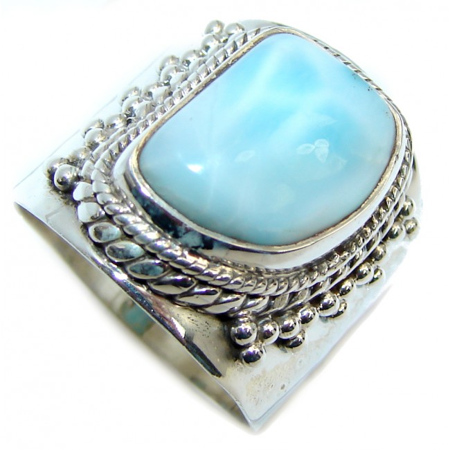 Huge AAA quality Blue Larimar Oxidized Sterling Silver Ring size 8