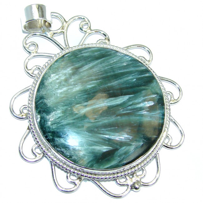 Precious Green Seraphinite Sterling Silver Pendant