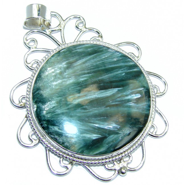 Precious Green Seraphinite Sterling Silver Pendant
