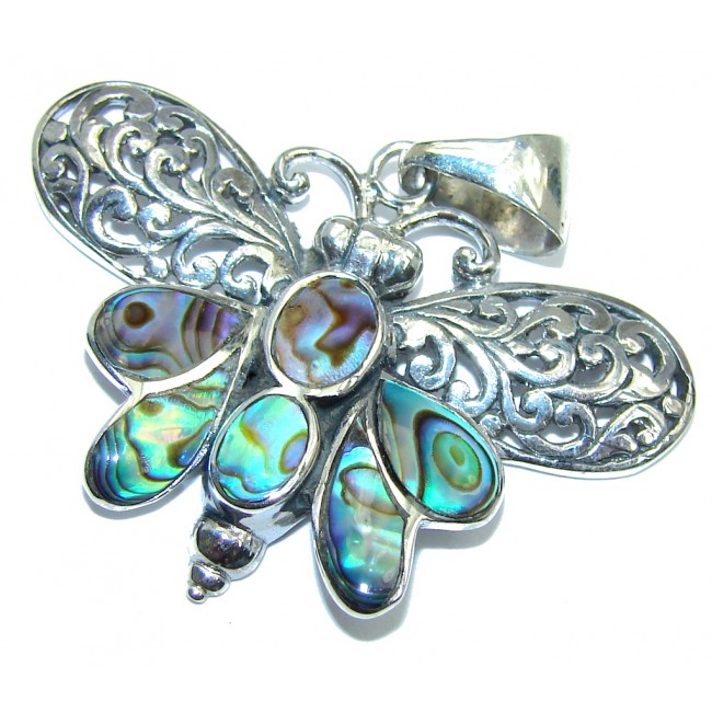 Butterfly Natural Rainbow Abalone Sterling Silver Pendant