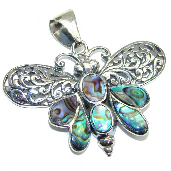 Butterfly Natural Rainbow Abalone Sterling Silver Pendant